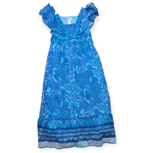 Justice Girls Vibrant Blue Paisley Maxi Dress Size 6 - Picture 1 of 7